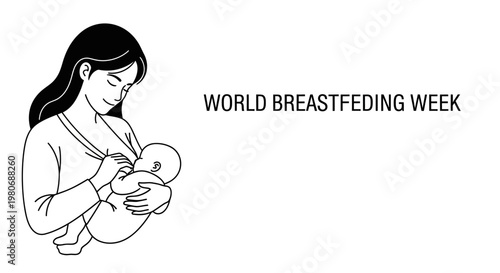 Illustration of a mother breastfeeding her newborn baby for World Breastfeeding Week.