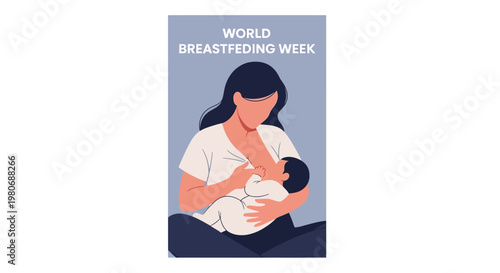 A loving mother breastfeeding her newborn baby in a flat illustration style.