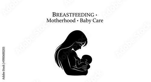 Black and white silhouette of a mother breastfeeding her newborn baby.