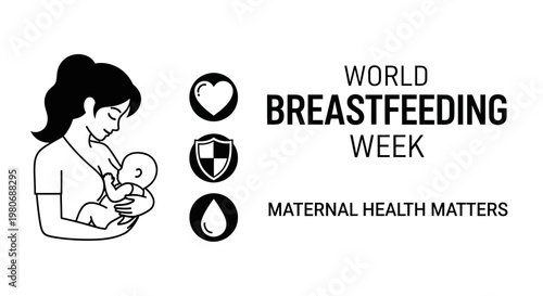 World Breastfeeding Week design with mother and baby illustration.
