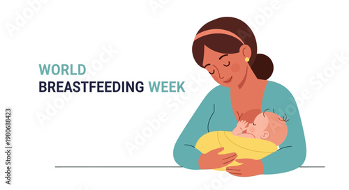 Illustration of a mother lovingly breastfeeding her newborn baby.