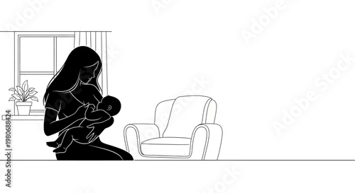 Silhouette of a mother breastfeeding her newborn baby.
