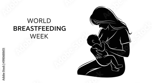 Silhouette of a mother breastfeeding her baby for World Breastfeeding Week.