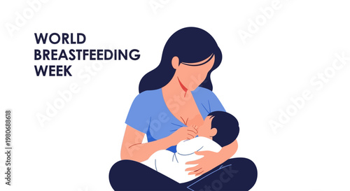 A flat illustration of a mother breastfeeding her newborn baby.