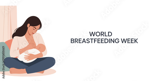 Young mother breastfeeding her newborn baby in a comfortable sitting position.