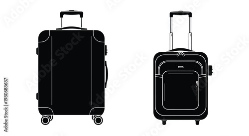 Two black suitcases shown in silhouette differing in size and shape