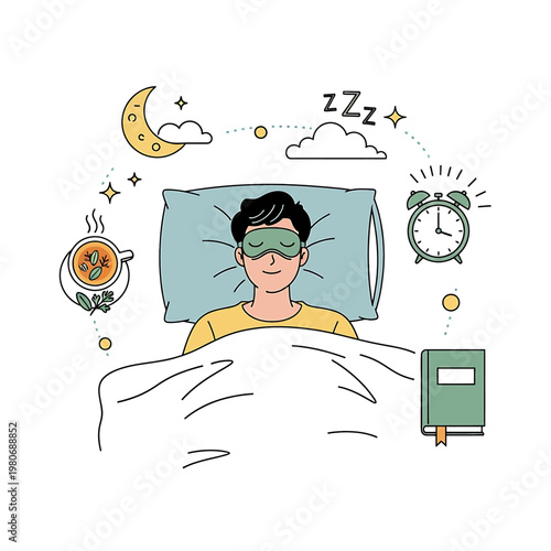 Man sleeping with eye mask on.