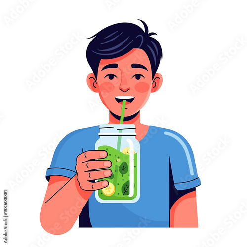 Man drinking from a jar.