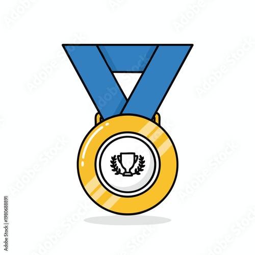 Victorious Gold Medal Award with Ribbon for Achievement and Excellence
