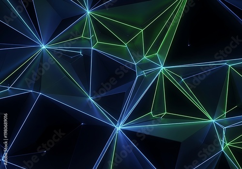 Abstract geometric network of lines and shapes with glowing lights
