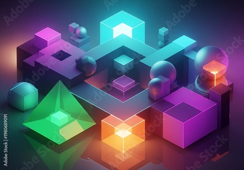 Abstract geometric composition with vibrant colors and futuristic design