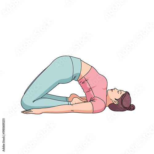 Woman doing yoga bridge pose.