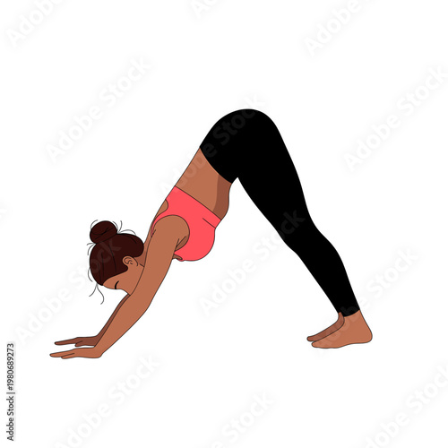 Woman in downward dog yoga pose.