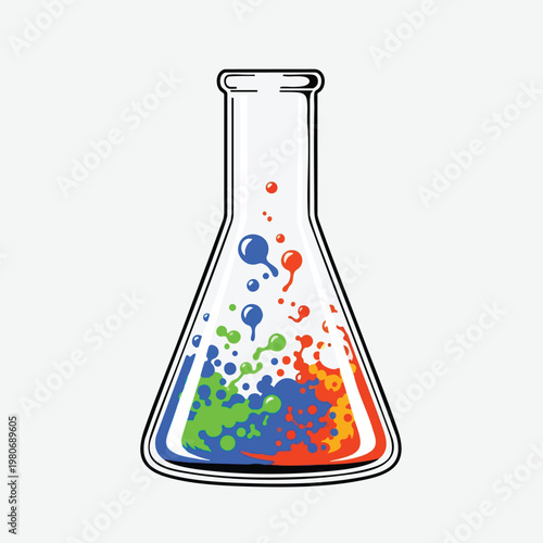 Colorful Scientific Experiment with Liquid and Bubbles in a Laboratory Flask