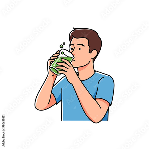Man drinking from a green cup.