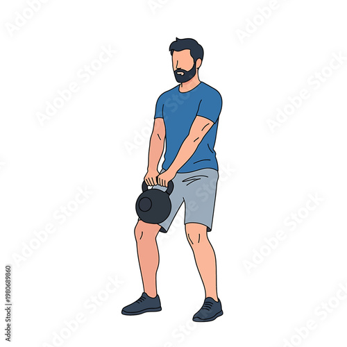 Man doing kettlebell exercise with weights 2.