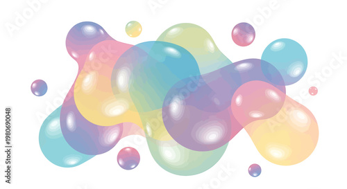 Colorful Iridescent Shiny Bubbles Floating.