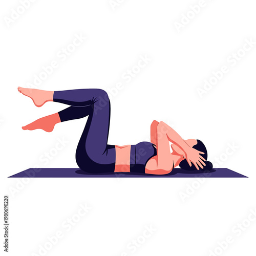 Woman doing crunches on exercise mat.
