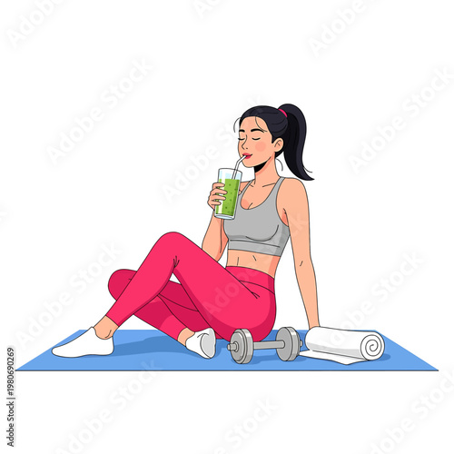 Woman Drinking After Exercise Session.