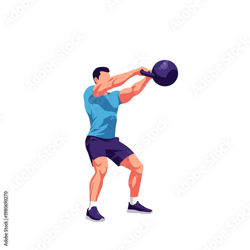 Man swinging medicine ball exercising.