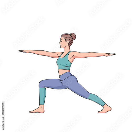 Woman in Warrior Yoga Pose 1.