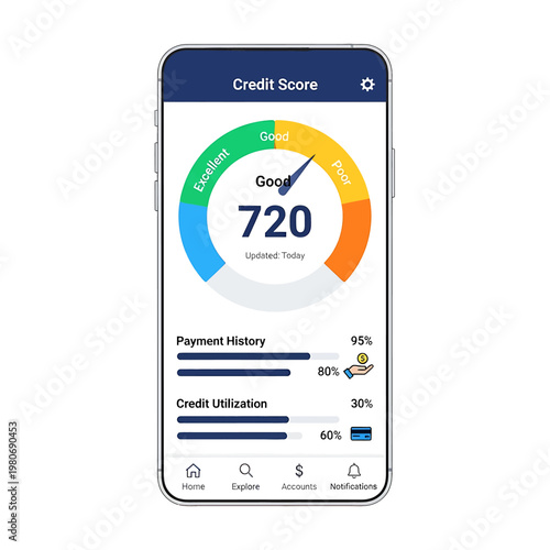Smartphone screen displays credit score.