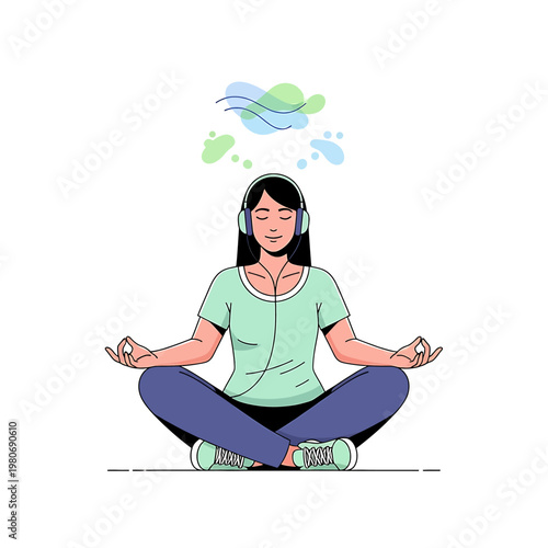 Woman meditating with headphones on 2.