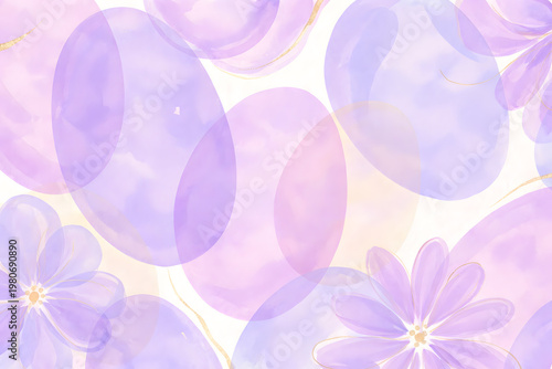 紫の水彩抽象背景 透明感のある重なりと花のやさしいテクスチャ