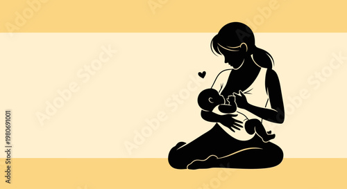 Silhouette of a mother breastfeeding her newborn baby.