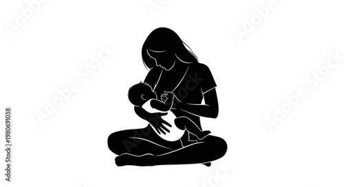 Silhouette illustration of a mother breastfeeding her newborn baby.