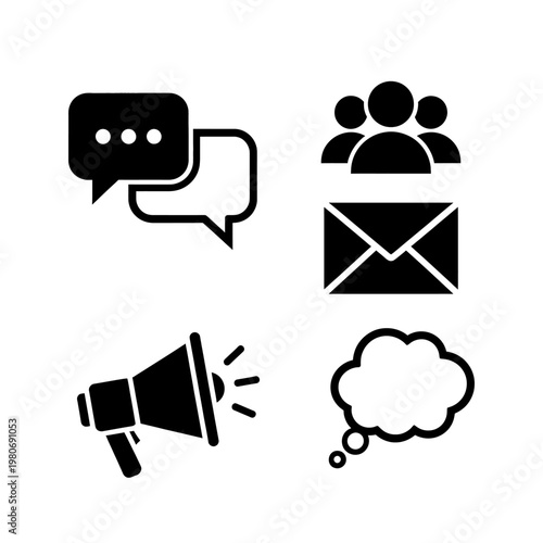 Communication icons with speech bubbles.