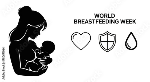 Silhouette illustration of a mother breastfeeding her baby for World Breastfeeding Week.