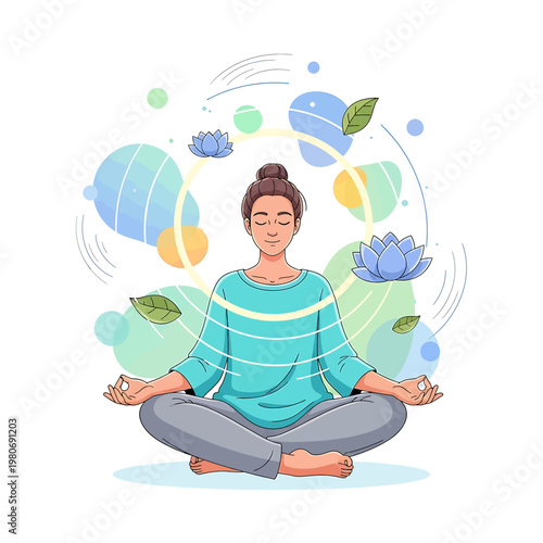 Woman meditating in lotus position peacefully 2.