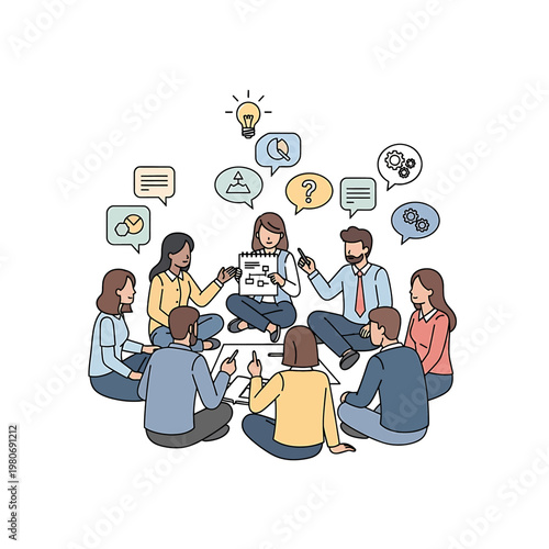 Group of people sitting in circle.