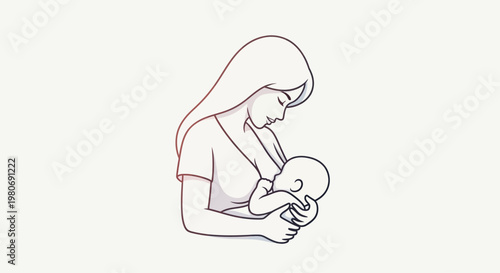 Line art illustration of a mother breastfeeding her newborn baby.