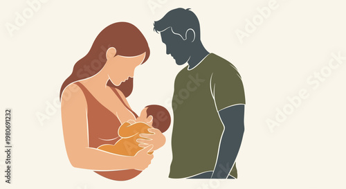 A mother breastfeeding her newborn baby while the father looks on lovingly.