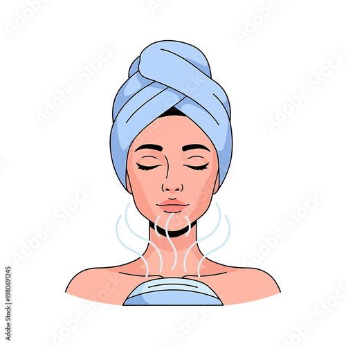 Woman with face mask steaming skin.