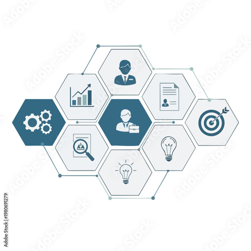 Modern Business and Technology Concept with Digital Icons and Data Graphics