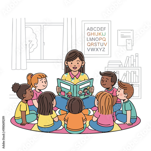 Children Listening to a Storyteller in a Classroom Setting