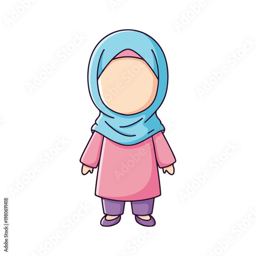 Cute Little Muslim Girl in Religious Outfit