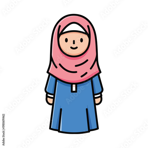 Cute Little Muslim Girl in Religious Outfit