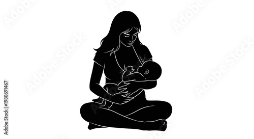 Silhouette of a mother breastfeeding her baby in a seated position.