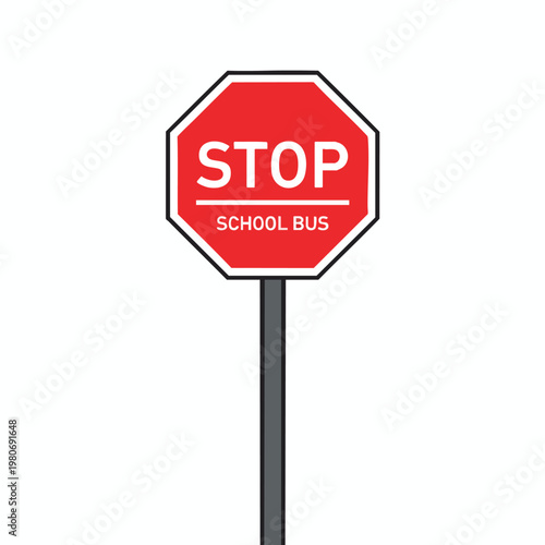 School Bus Stop Sign on a Clear Day Road Safety and Transportation Signage