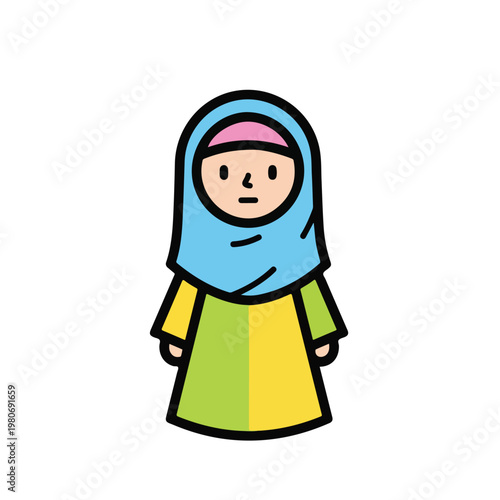 Cute Little Muslim Girl in Religious Outfit