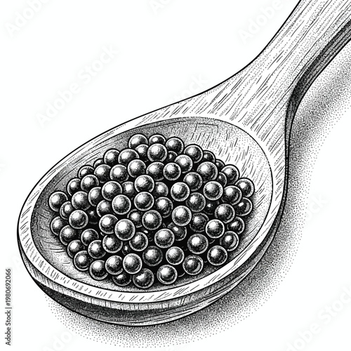 Close Up of a Wooden Spoon Filled with Small Metallic Spheres