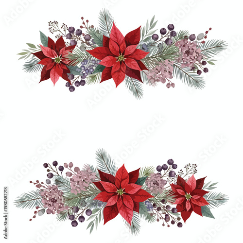 Elegant Christmas Floral Arrangement with Poinsettias and Festive Botanicals