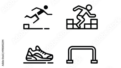 Track and Field Line Icons: A dynamic collection of minimalist line icons representing track and field elements, conveying the spirit of athletic competition and the pursuit of personal bests.