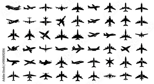 Collection of Airplane Silhouettes Various Aircraft Types.