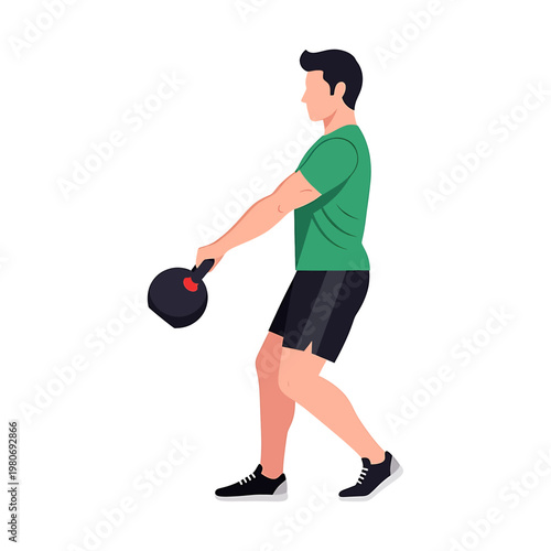 Man exercising with kettlebell weight.