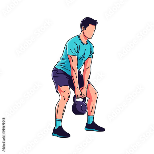 Man doing kettlebell deadlift exercise 1.